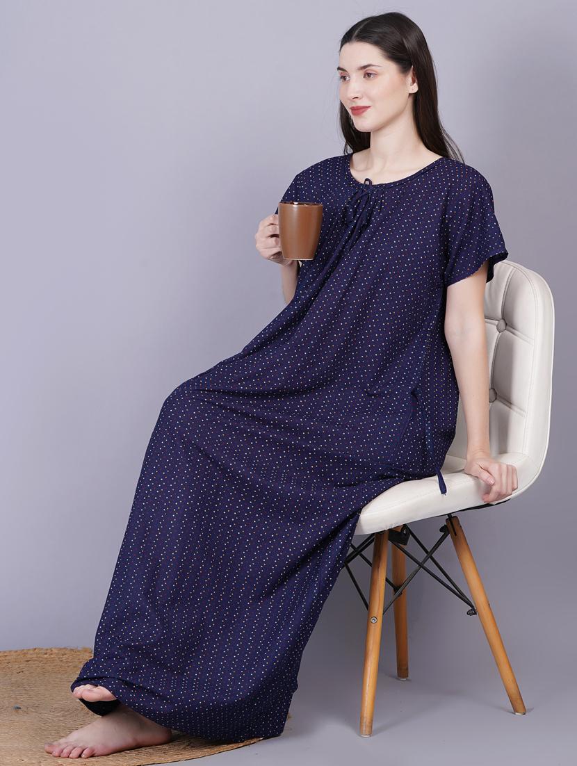 navy blue printed detailed maxi nightdress - 20973832 - Standard Image - 5