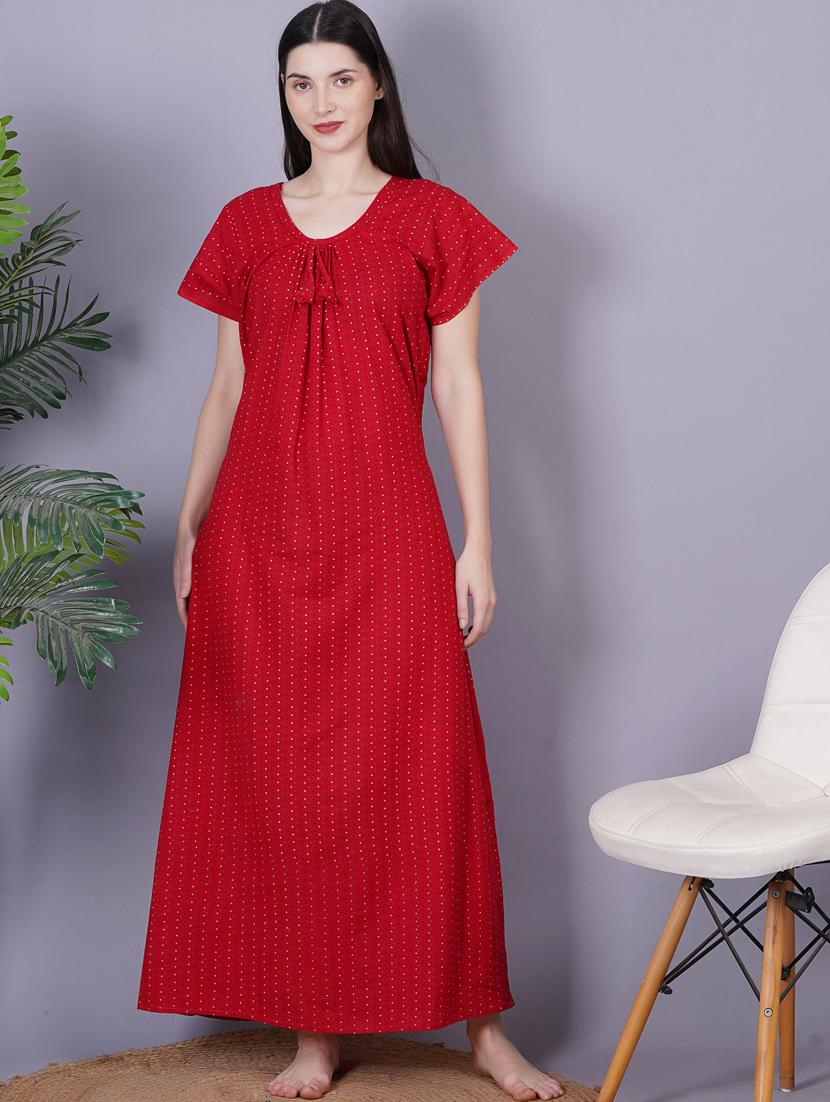 red printed detailed maxi nightdress - 20973834 - Zoom Image - 0