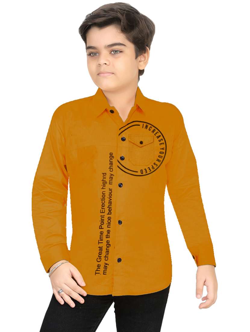 boys orange cotton blend shirt