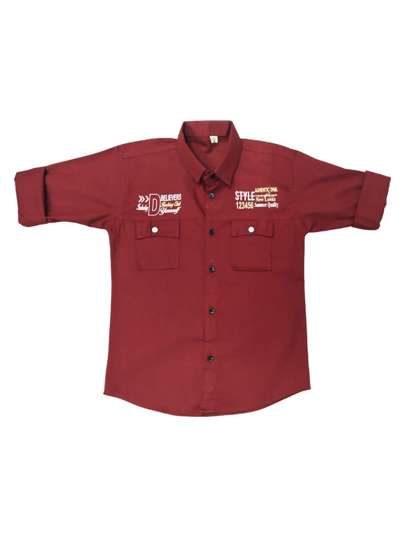 boys maroon cotton blend shirt