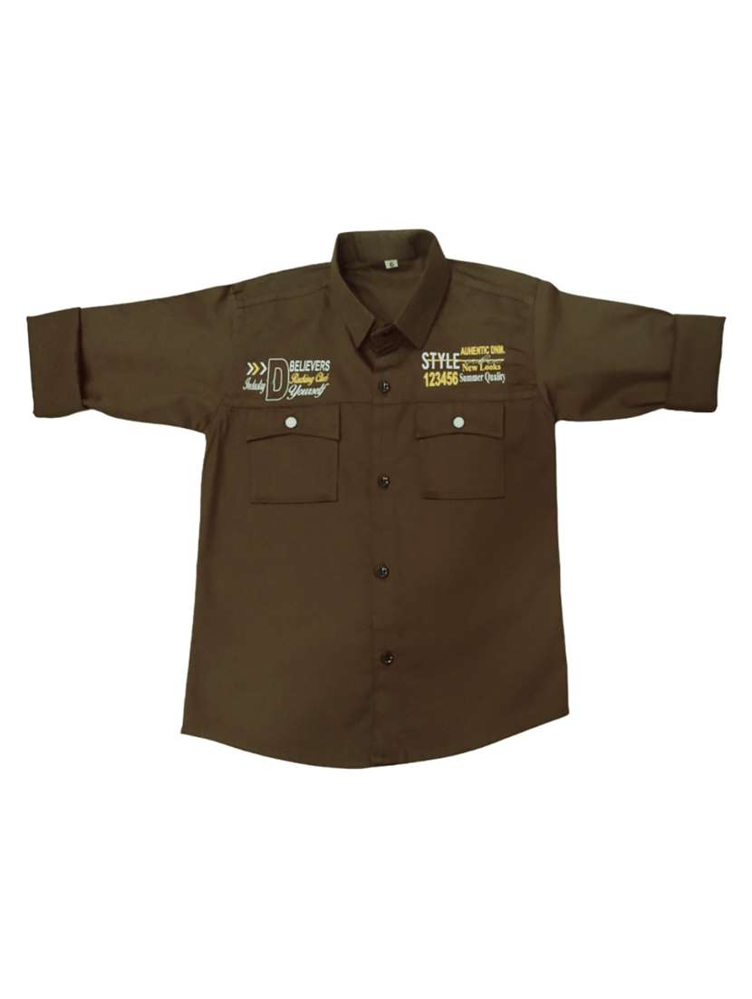boys brown cotton blend shirt