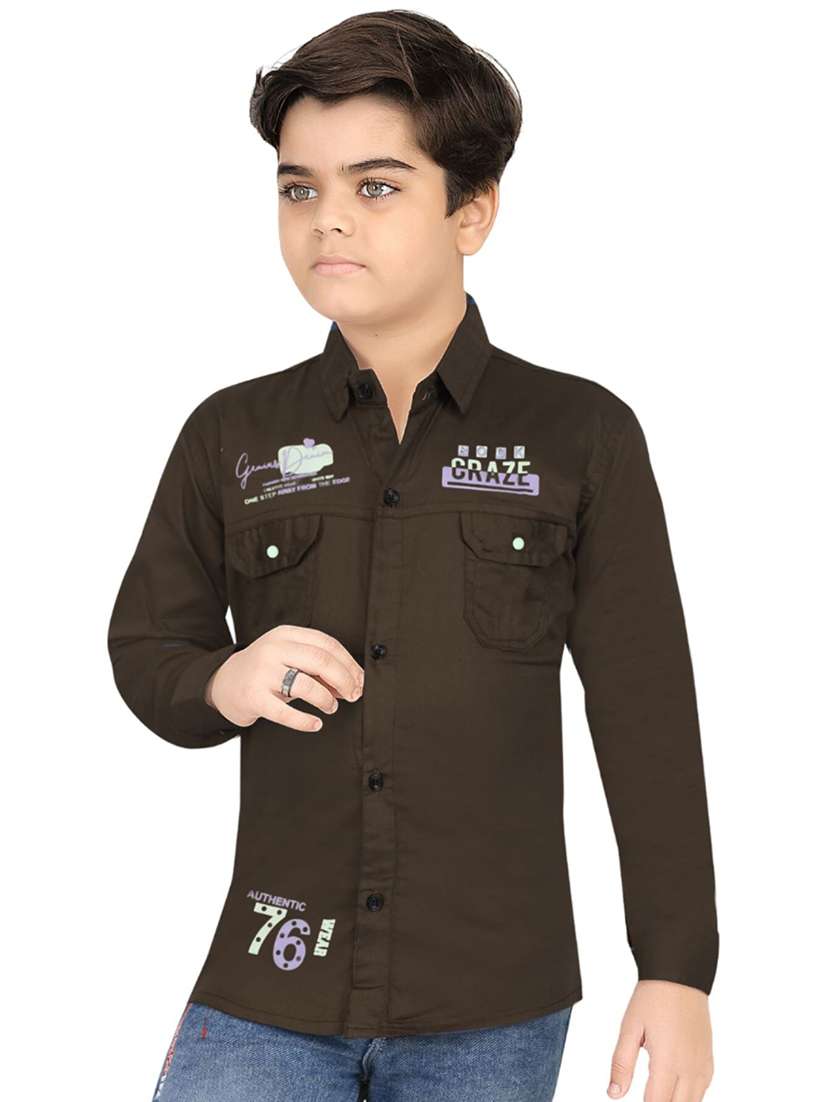 boys brown cotton blend shirt