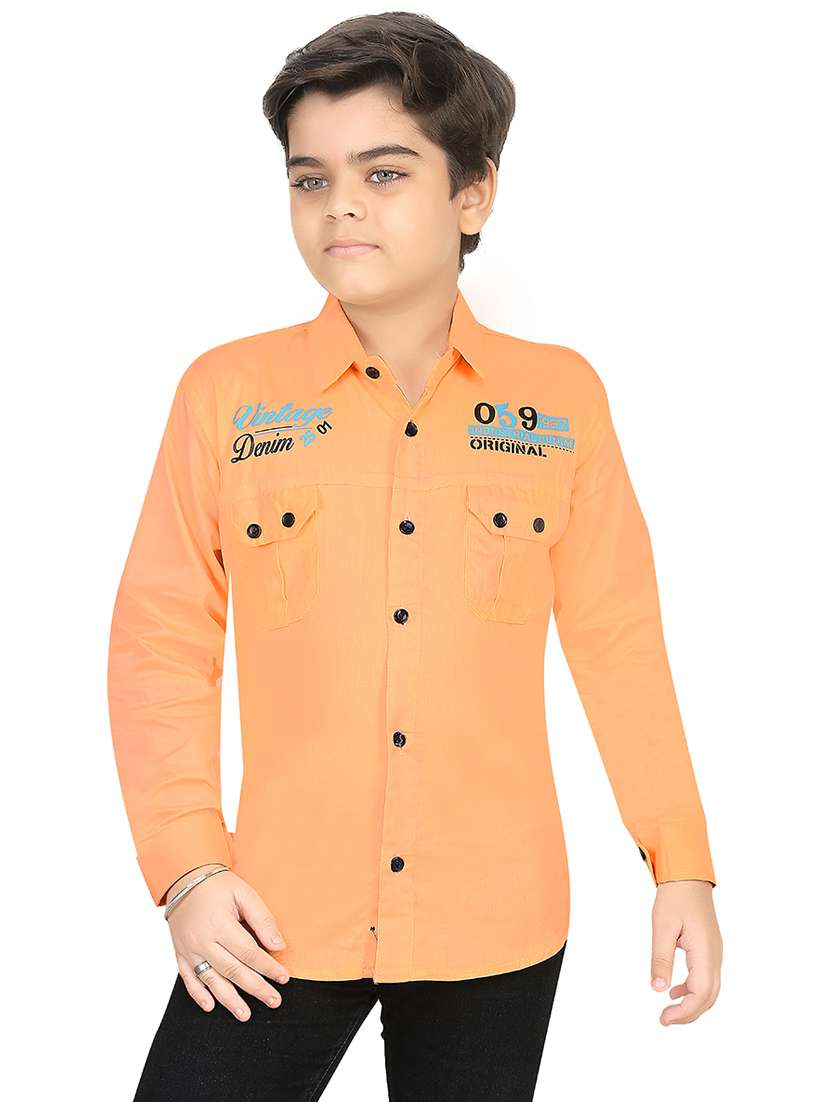 boys orange cotton blend shirt