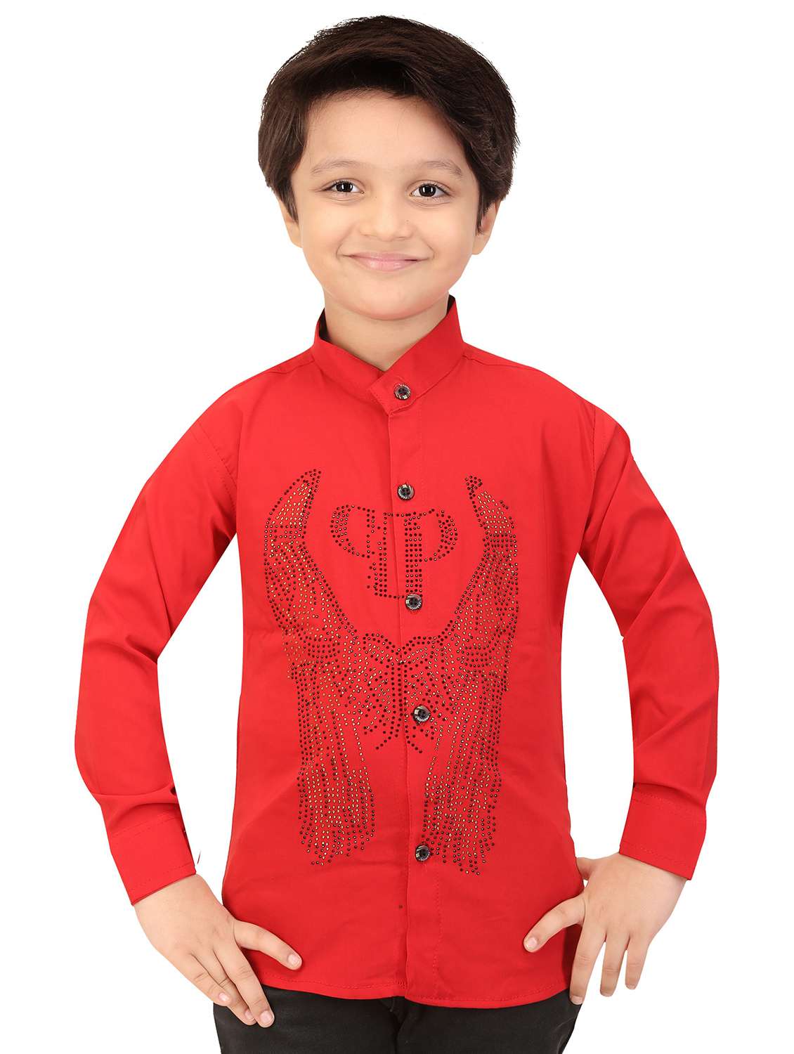 boys mandarin neck embellished shirt