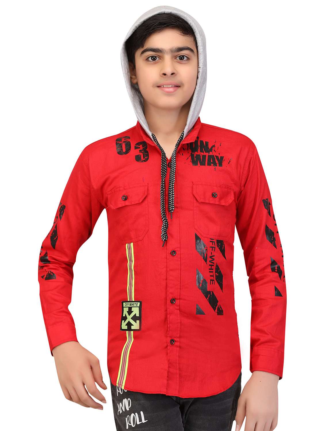 red cotton blend shirt