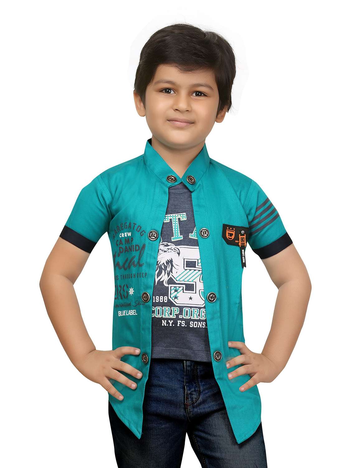 boys typographic jacket with attached t-shirt