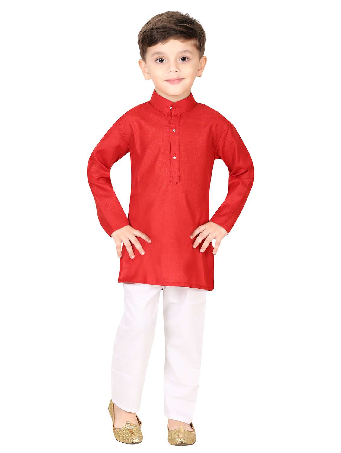 boys solid kurta & pyjama set