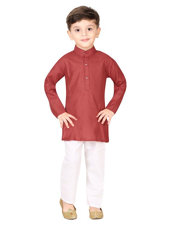 solid maroon kurta & pyjama set - 20977823 - Zoom Image - 0