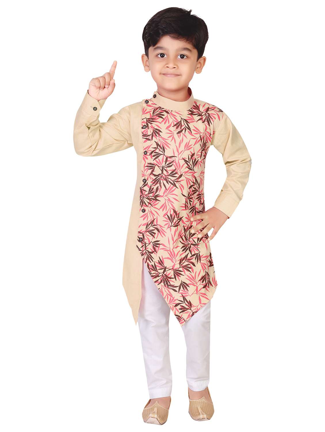 boys printed asymmetric kurta & pyjama set
