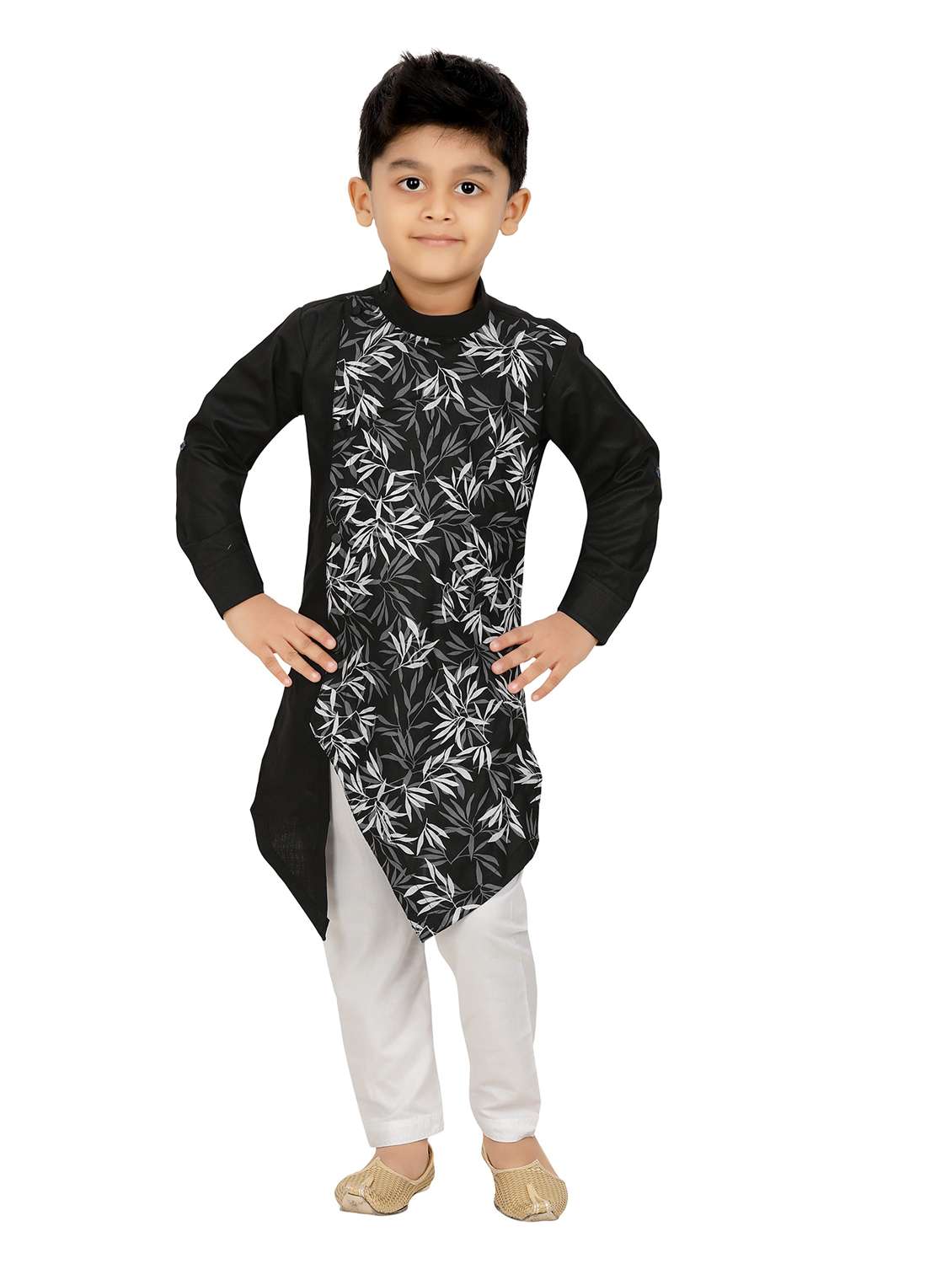 boys printed asymmetric kurta & pyjama set