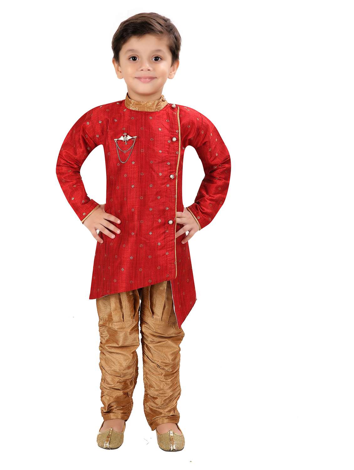boys self design asymmetric kurta & pyjama set