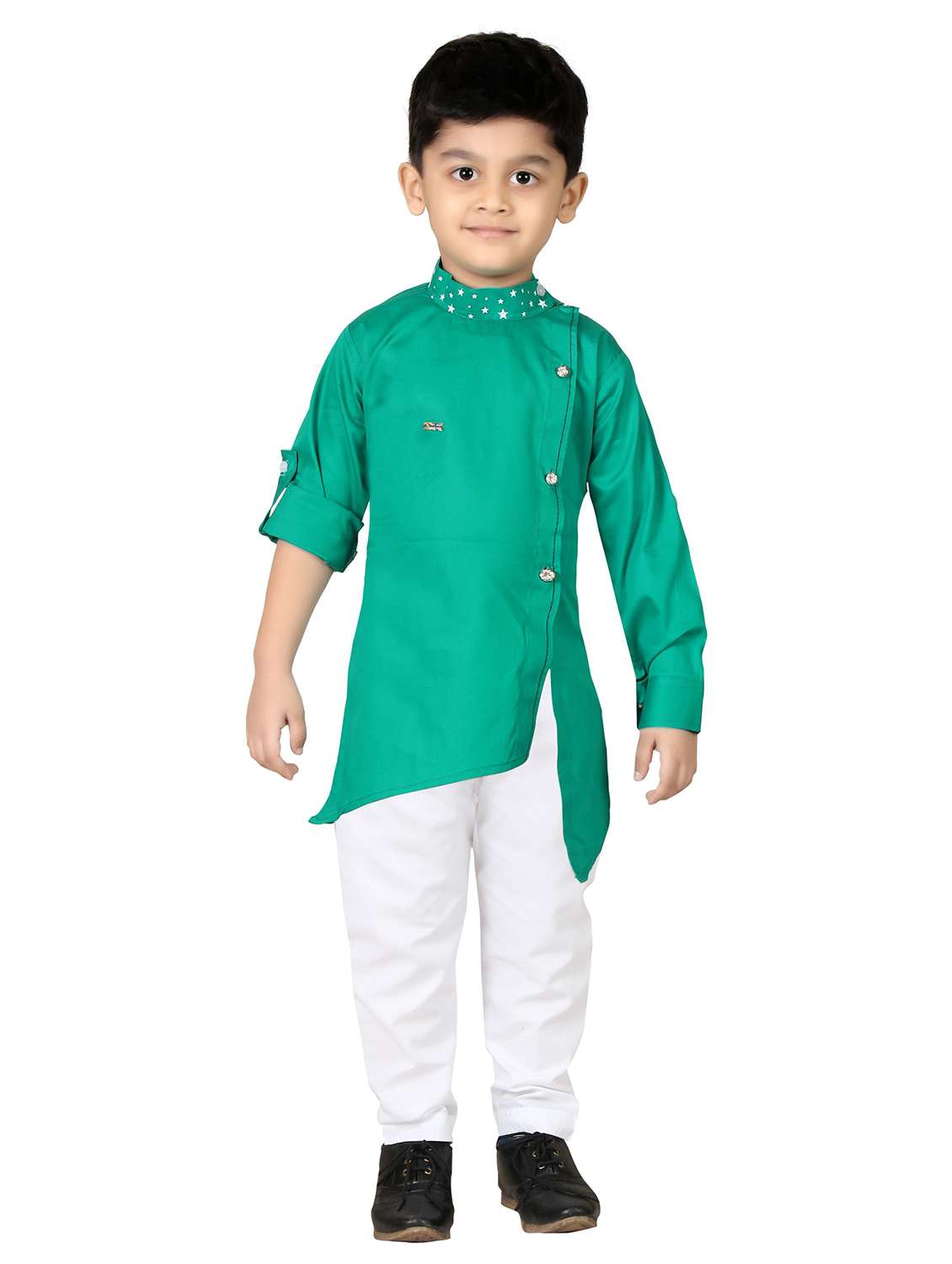 boys placement printed asymmetric kurta & pyjama set