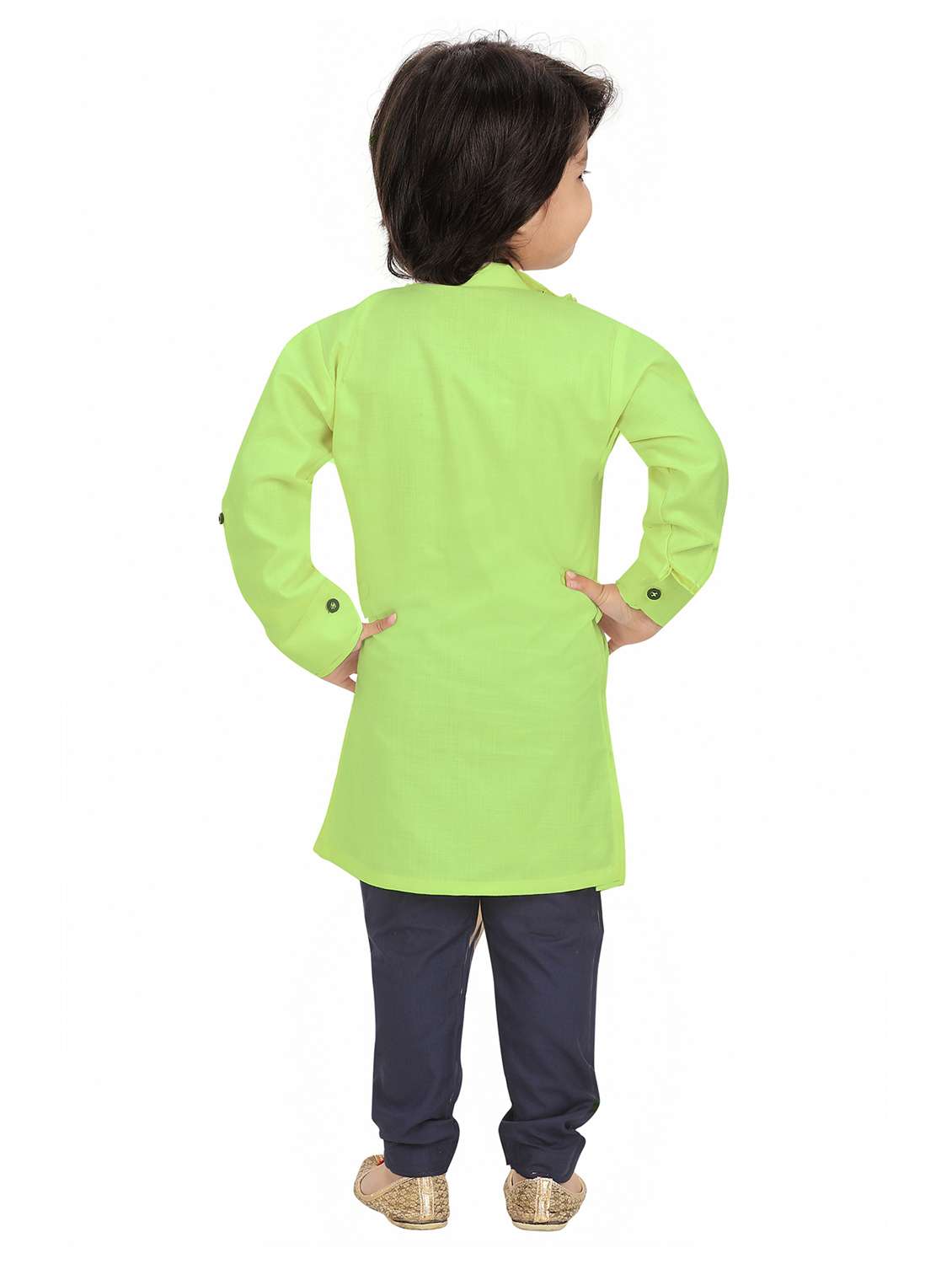 boys checkered asymmetric kurta & pyjama set - 20977935 -  Standard Image - 3