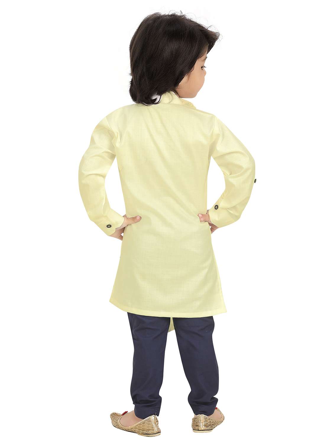 boys checkered asymmetric kurta & pyjama set - 20977938 -  Standard Image - 3