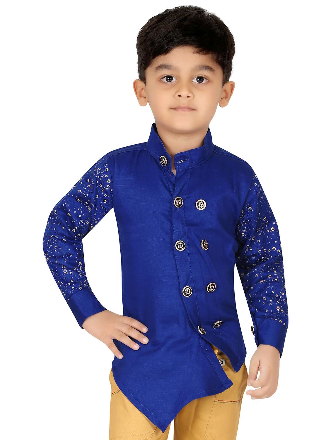 boys placement printed asymmetric kurta 