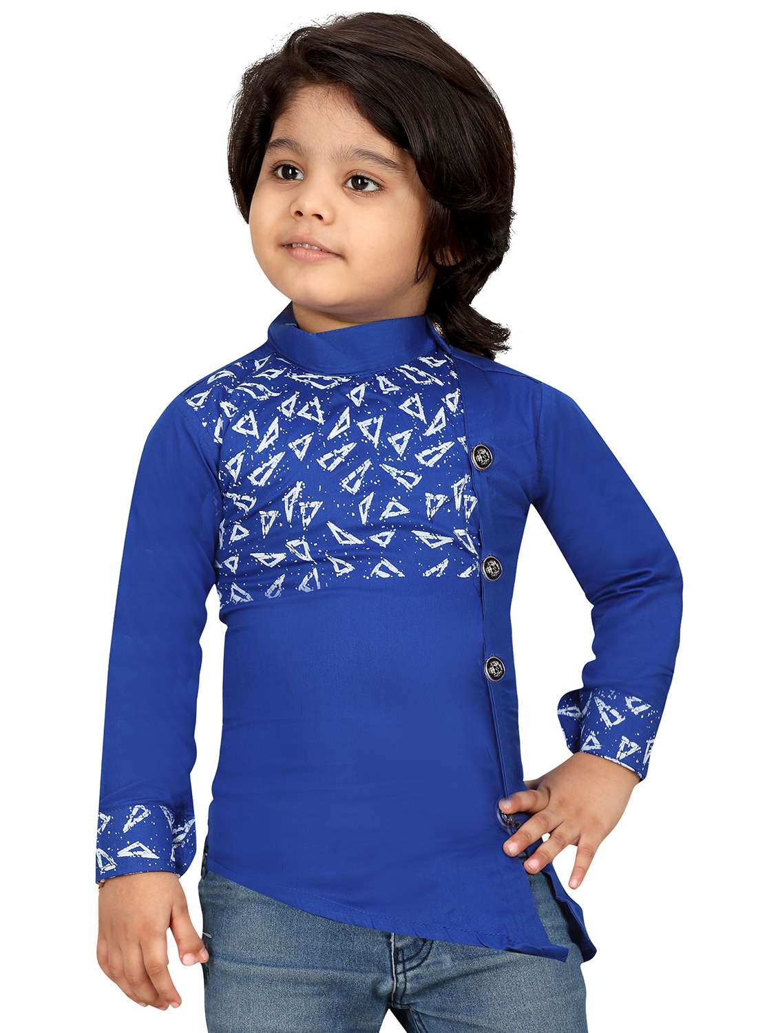boys placement printed asymmetric kurta 