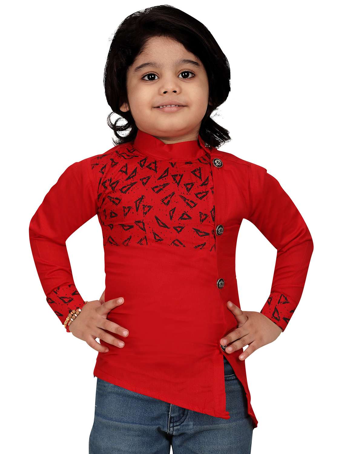 boys placement printed asymmetric kurta 