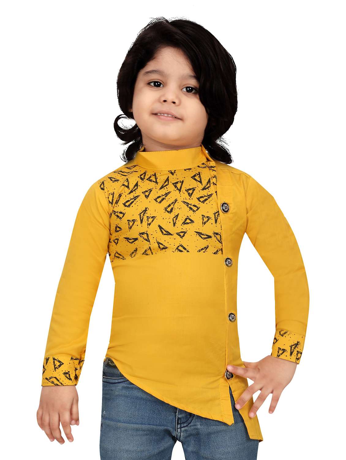 boys placement printed asymmetric kurta 