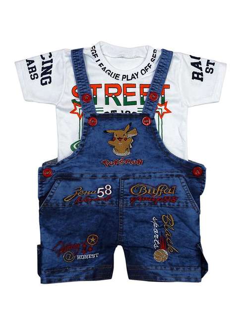 kids printed t-shirt & dungree set - 20979057 - Standard Image - 0