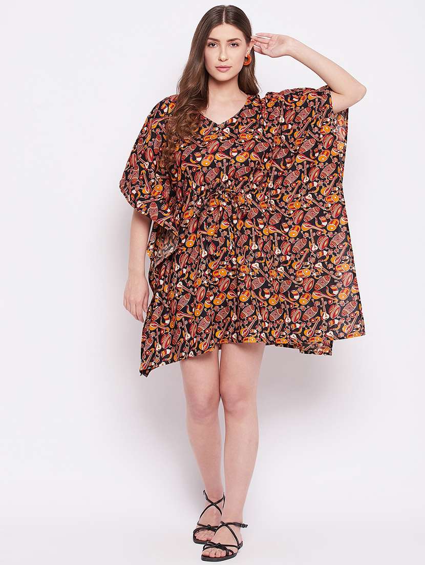 women v neck printed kaftan dress - 20982184 -  Standard Image - 3