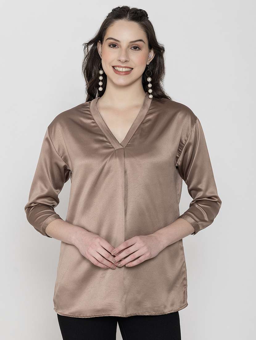 women v neck solid regular top