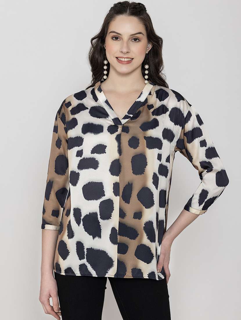 women v neck animal printed regular top