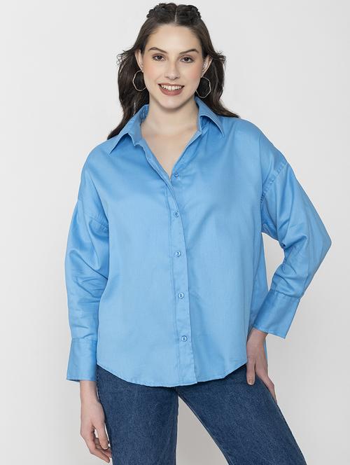women long sleeve solid oversized shirt - 20982212 -  Standard Image - 0