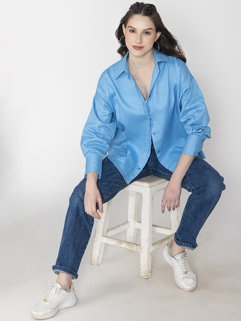 women long sleeve solid oversized shirt - 20982212 - Standard Image - 3