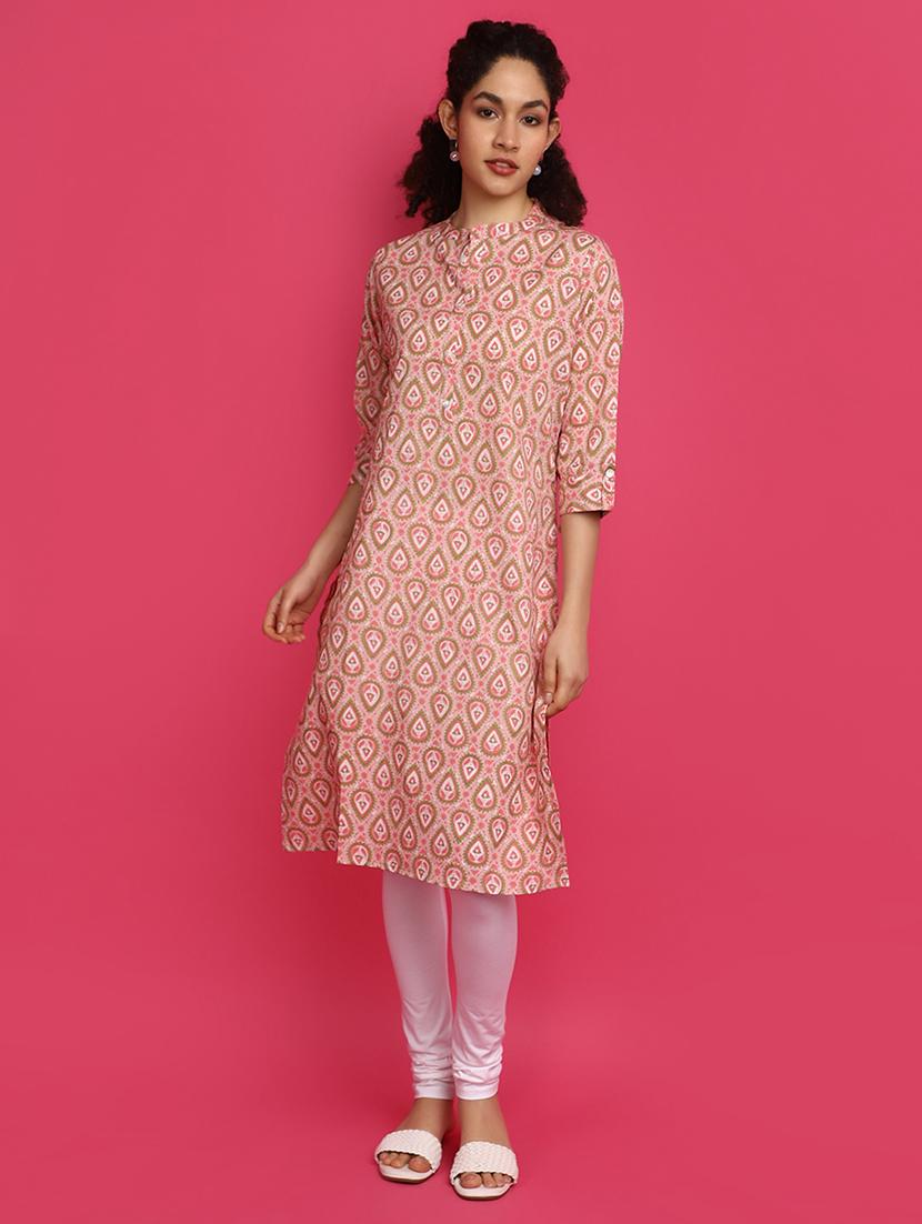 pink printed straight kurta - 20982343 - Standard Image - 3