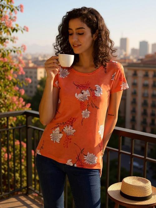 women floral print round neck t-shirt - 20982399 -  Standard Image - 0
