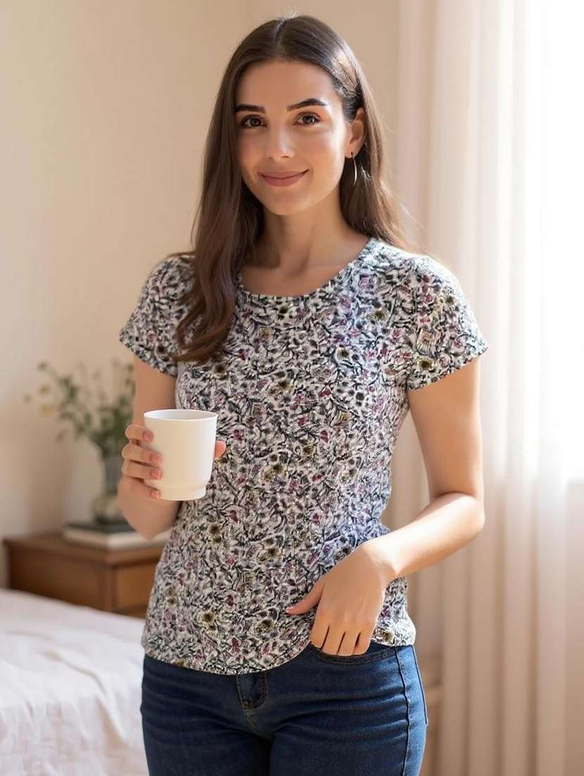 women printed round neck t-shirt