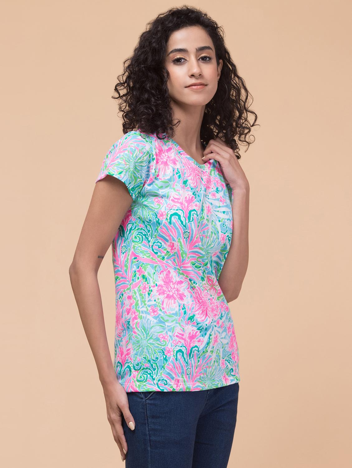 women floral printed round neck t-shirt - 20982424 - Standard Image - 3
