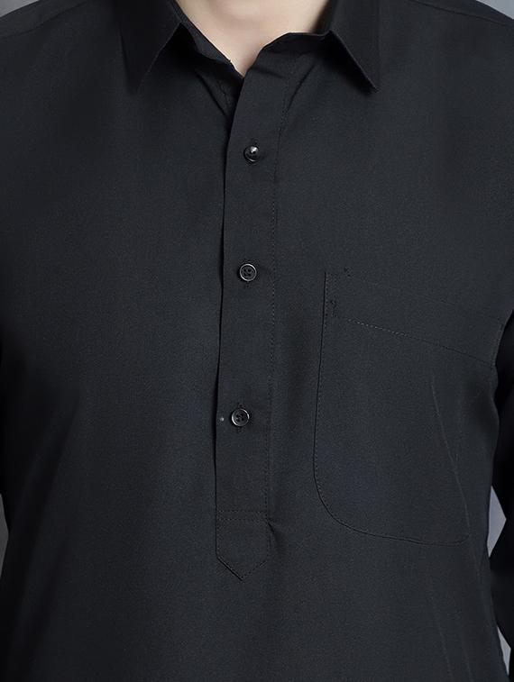 black cotton blend kurta pyjama ethnic wear set - 20982488 - Standard Image - 3