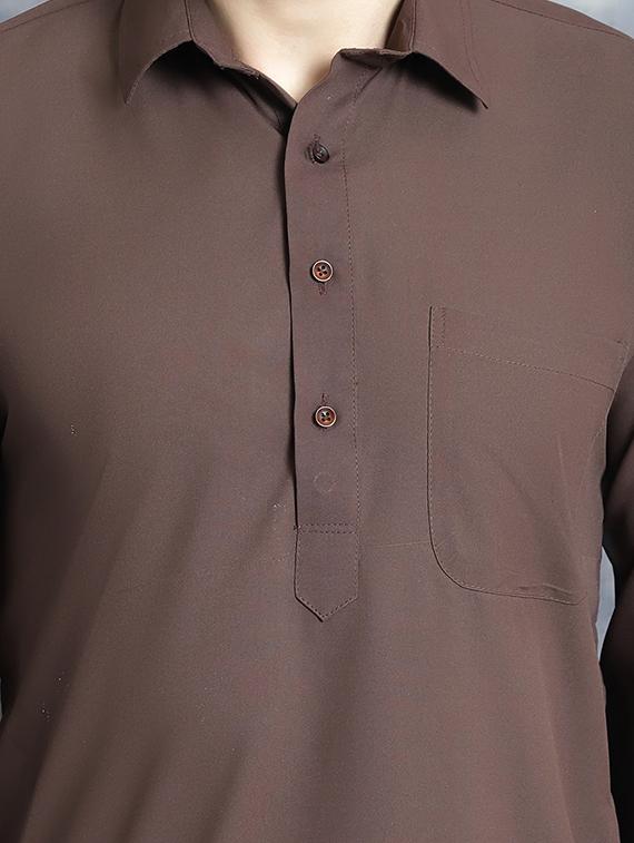 coffee cotton blend kurta pyjama ethnic wear set - 20982489 - Standard Image - 3