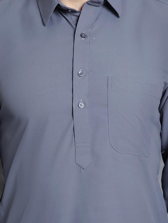 grey cotton blend kurta pyjama ethnic wear set - 20982491 - Standard Image - 3
