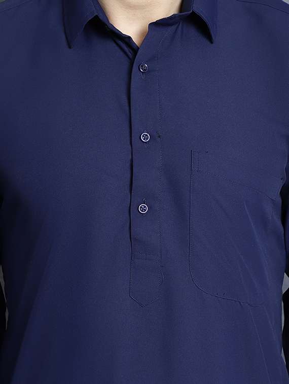 navy cotton blend kurta pyjama ethnic wear set - 20982493 -  Standard Image - 3