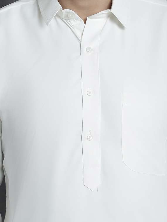 white cotton blend kurta pyjama ethnic wear set - 20982495 -  Standard Image - 3