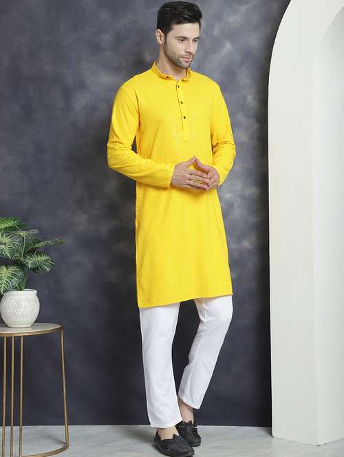 yellow viscose kurta pyjama ethnic wear set - 20982503 - Standard Image - 0
