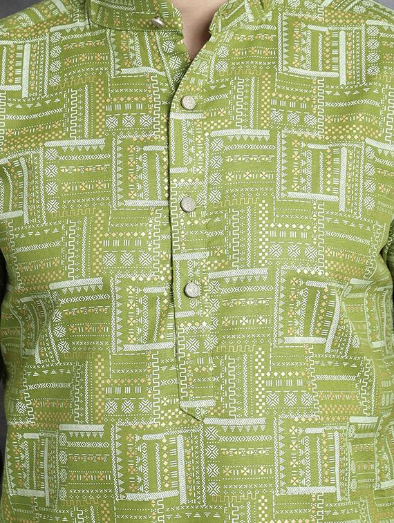 olive cotton blend kurta pyjama ethnic wear set - 20982505 - Standard Image - 3