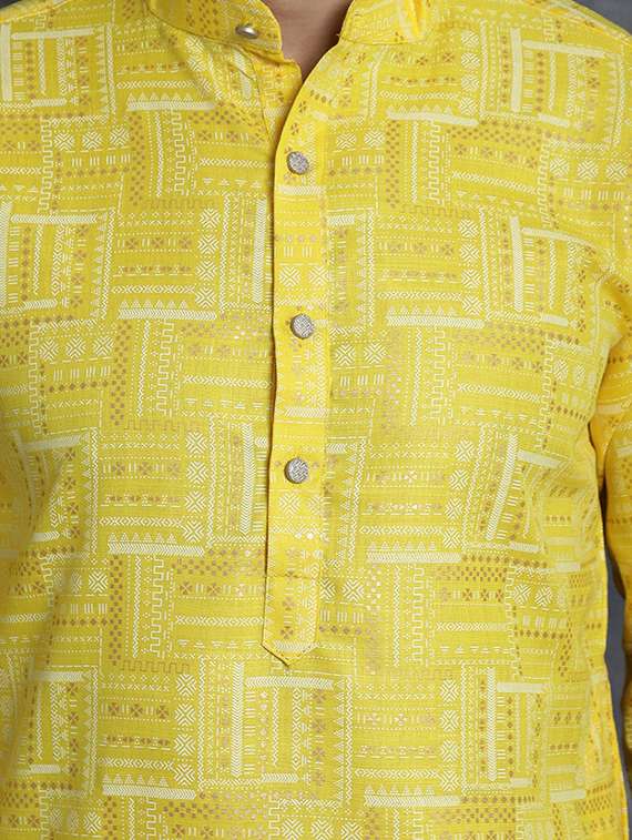 yellow cotton blend kurta pyjama ethnic wear set - 20982508 - Standard Image - 3