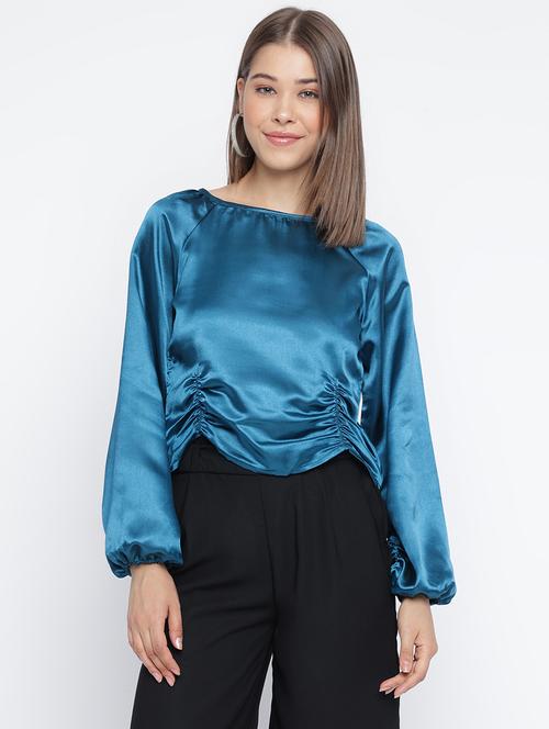 women solid color satin crop top - 20982659 -  Standard Image - 0