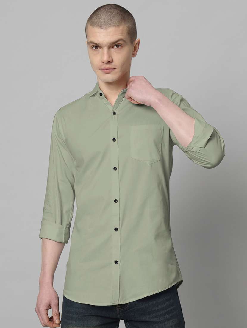 men long sleeved solid casual shirt - 20982686 -  Zoom Image - 0