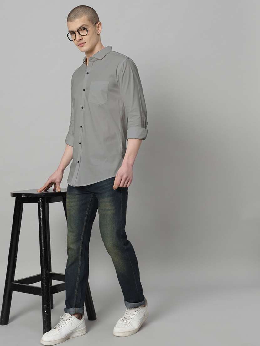 men long sleeved solid casual shirt - 20982689 - Standard Image - 3