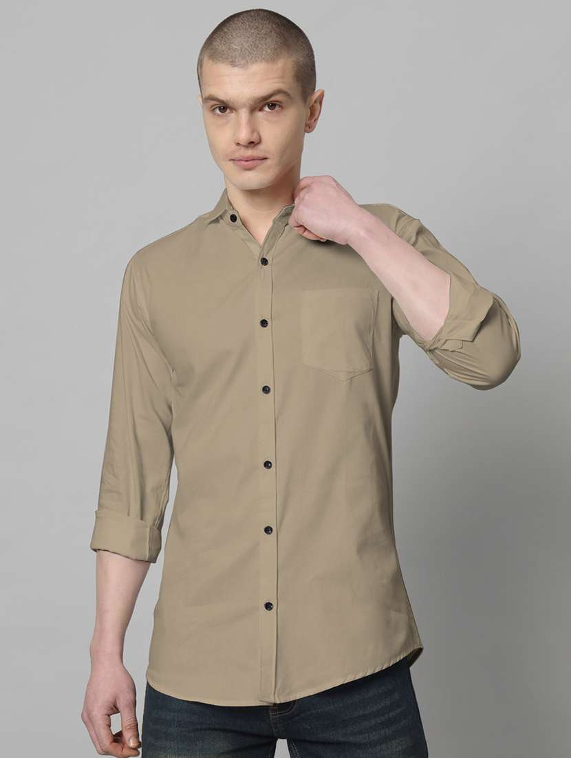 men long sleeved solid casual shirt - 20982691 -  Zoom Image - 0