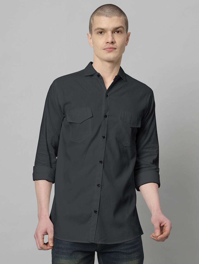 men long sleeved solid casual shirt - 20982695 -  Zoom Image - 0