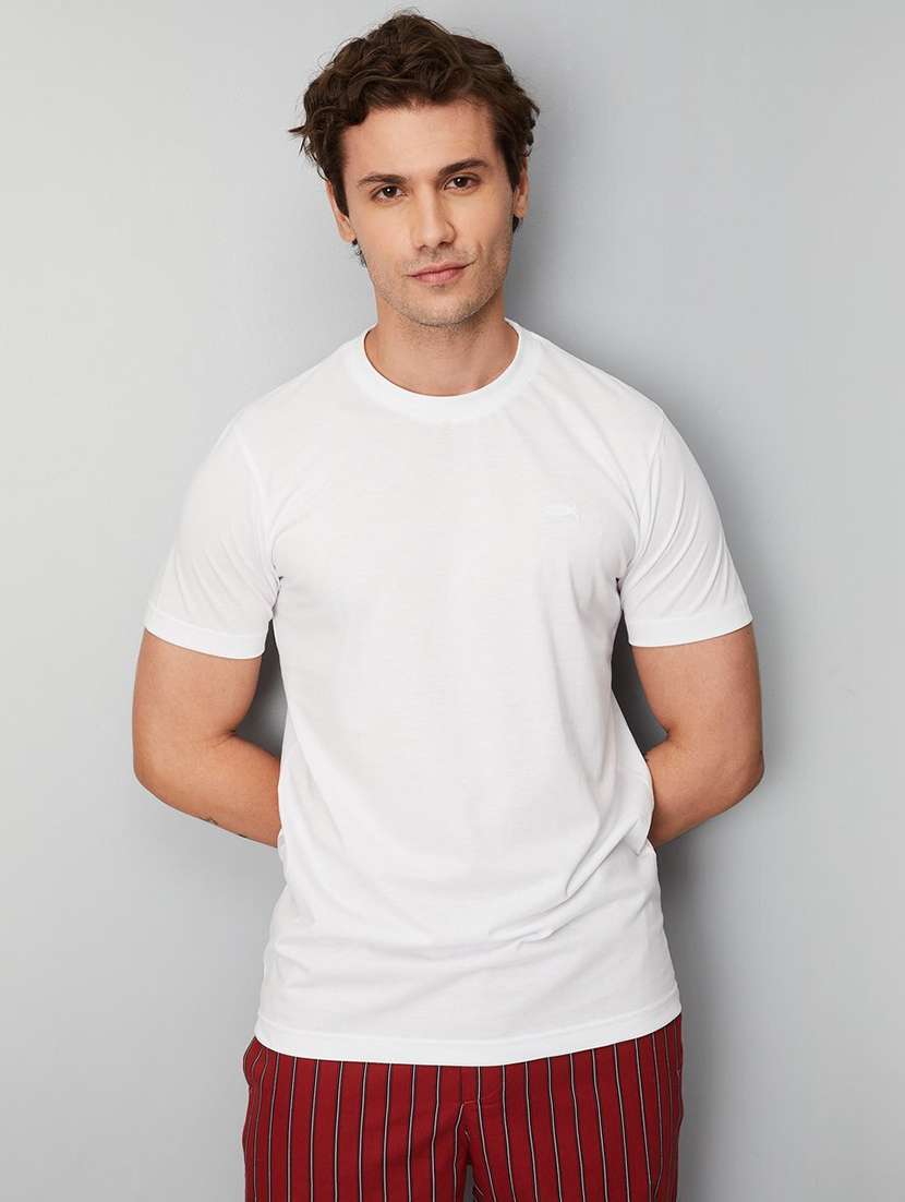 white cotton blend plain tshirt