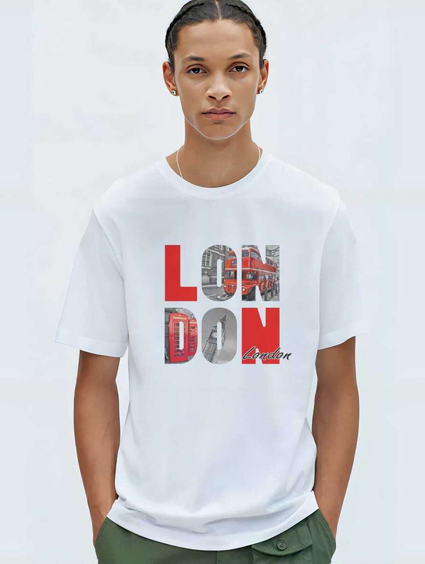 white cotton blend front print tshirt