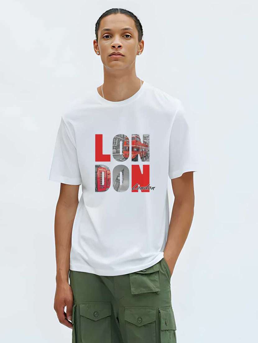 white cotton blend front print tshirt