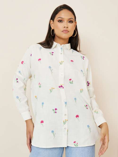 women embroidered collared boxy shirt - 20982874 -  Standard Image - 0