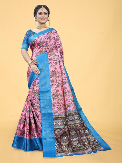 women floral printed bordered saree with blouse - 20983067 -  Standard Image - 0